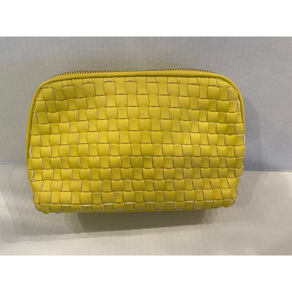 Merona Makeup Bag‎ Unique Bright Yellow Woven Design Cosmetic Purse Zipper Top